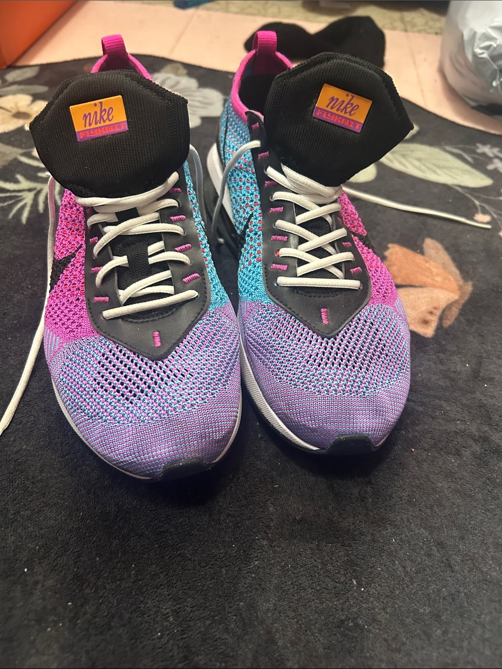 Nike Flyknit Women’s Multicolor Running Sneakers - Purple Pink Blue